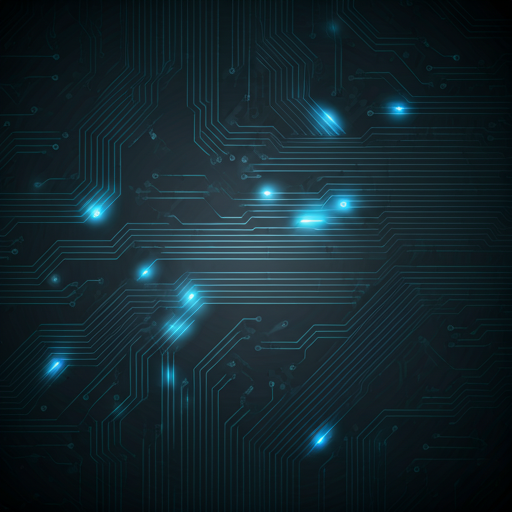 Digital circuit board pattern with blue glowing lines
